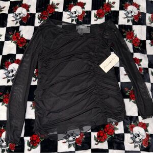 🔥5/$25🔥 NWT Black Sheer Mesh Long Sleeve Ruched Top By Eye Candy Size 1XL